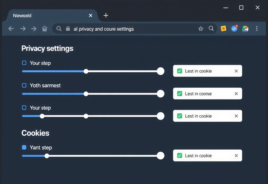 Ilustración de una interfaz de navegador con opciones de configuración de privacidad y cookies.
