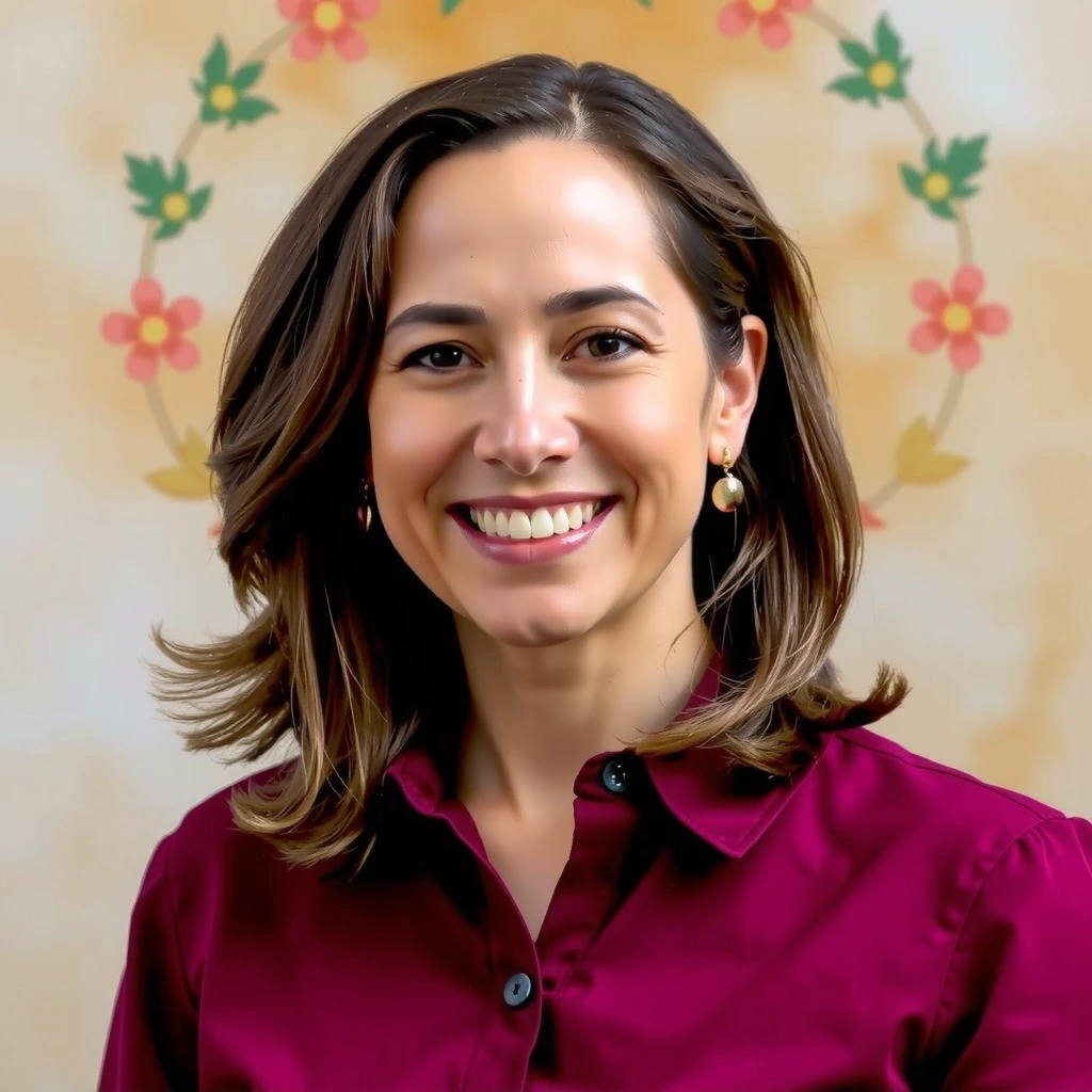 Retrato profesional sonriente de la Dra. Elena Ramírez, fundadora de FlamencoVita.